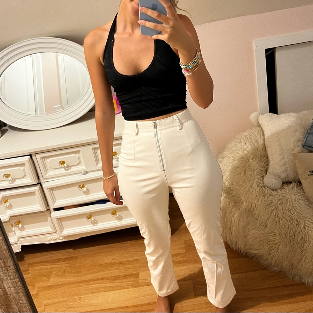 Faux Leather White Pants